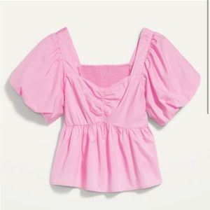 Old Navy Puff Sleeve Rouched Smocked BabyDoll Top